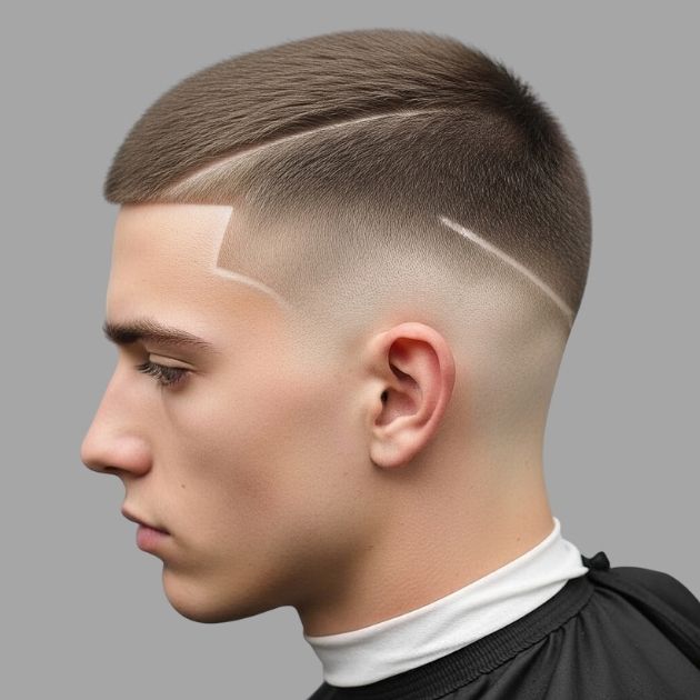 Buzz Cut Low Drop Fade with Hard Part