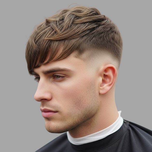 Forward Swept Fringe Low Drop Fade