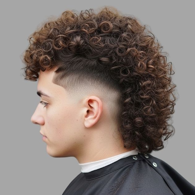 Low Taper Fade Mullet Curly Hair