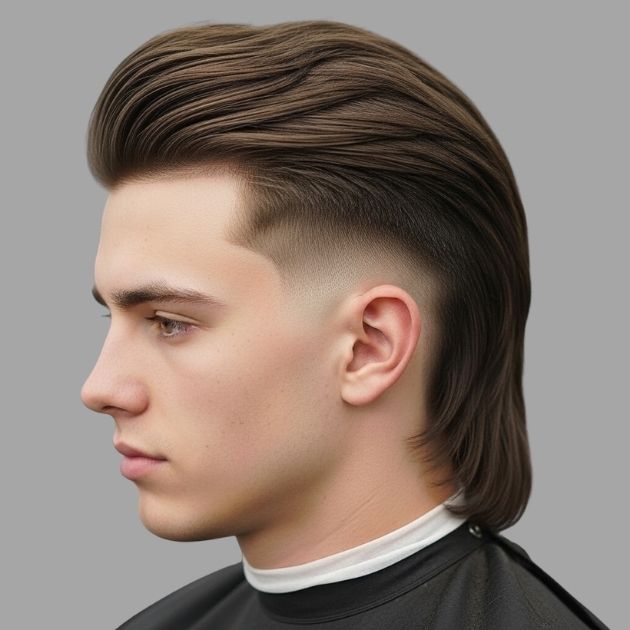 Low Taper Fade Mullet Straight Hair