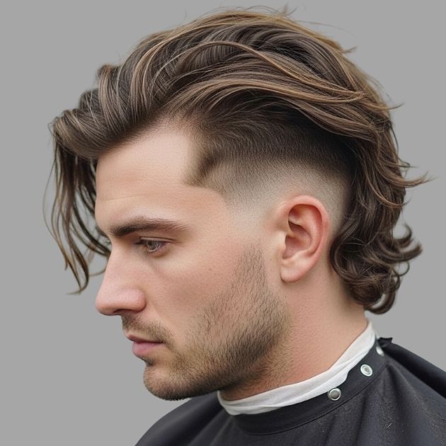 Low Taper Fade Mullet Wavy Hair