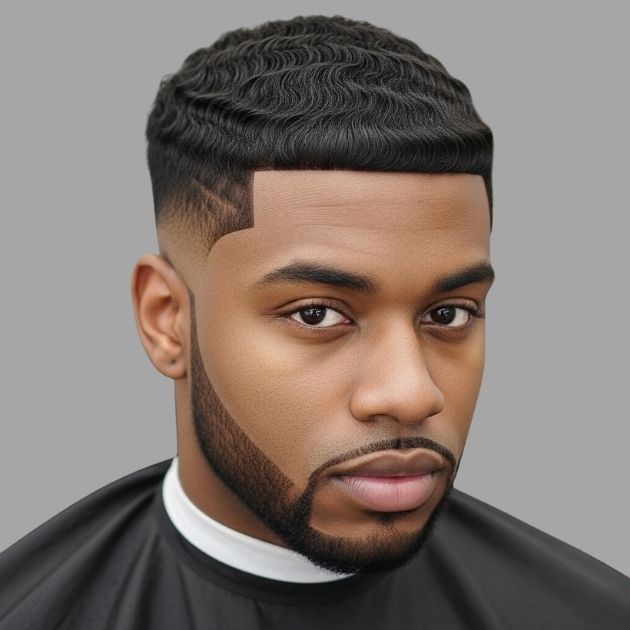 Low Taper Fade with Caesar Cut Black Male