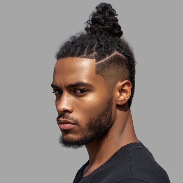 Taper Fade Curly Top Knot