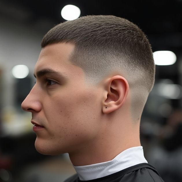 Cropped Crew Cut with Shaved Line Design