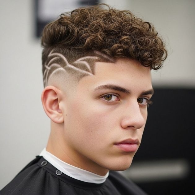 Curly High Fade with Design