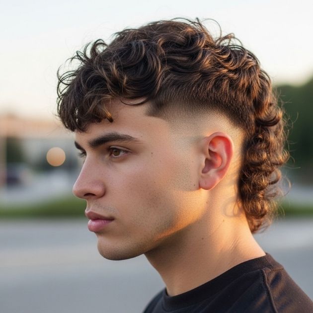 Curly Mullet Fade with Fringe