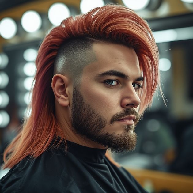 Edgy Mullet with Beard Haircut Men