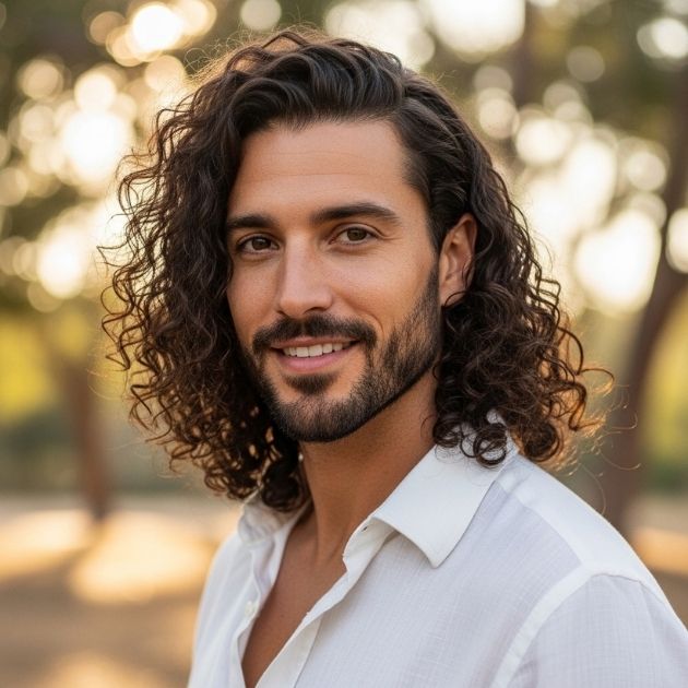 Long Curly Middle Part