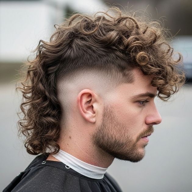 Long Curly Mullet Fade