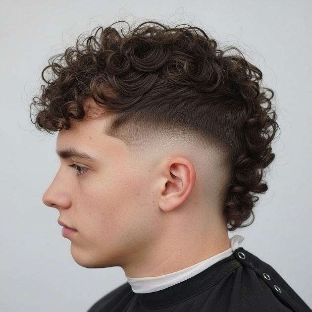 Low Fade Curly Mullet