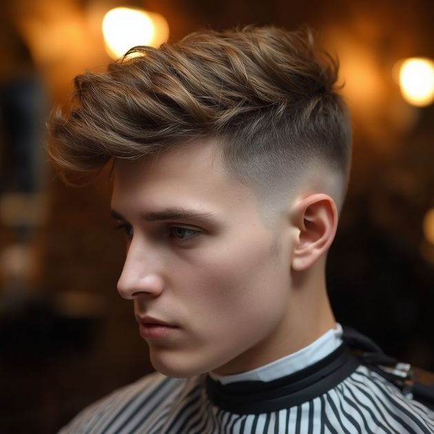 Messy Wavy Quiff with Low Taper