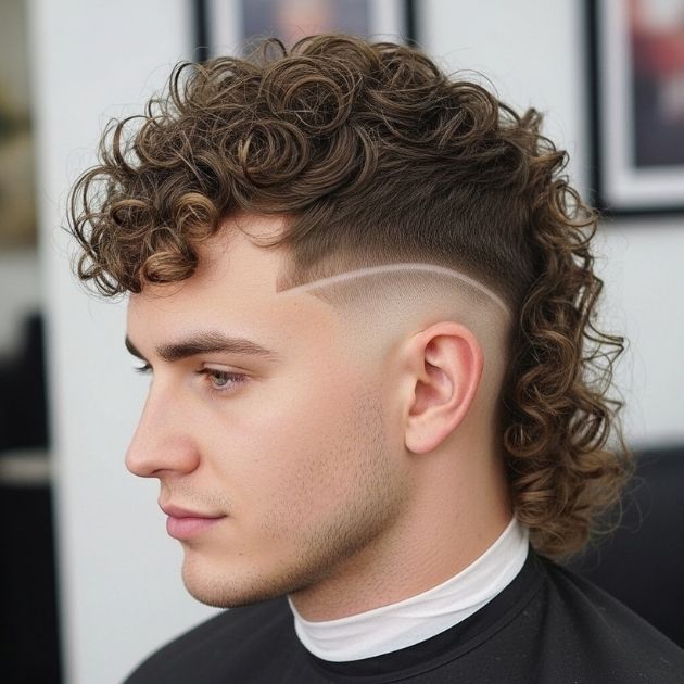 Mid Fade Curly Mullet