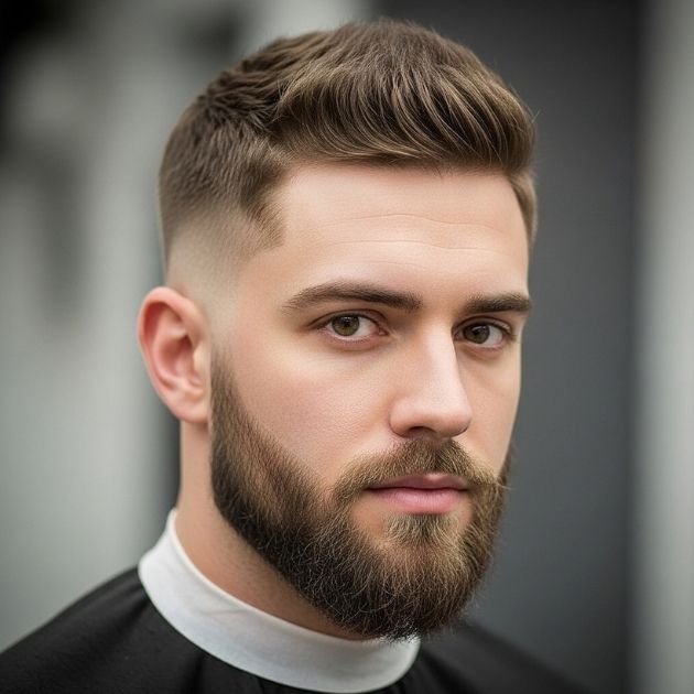 Mid Temp Fade with Short Hair and Beard