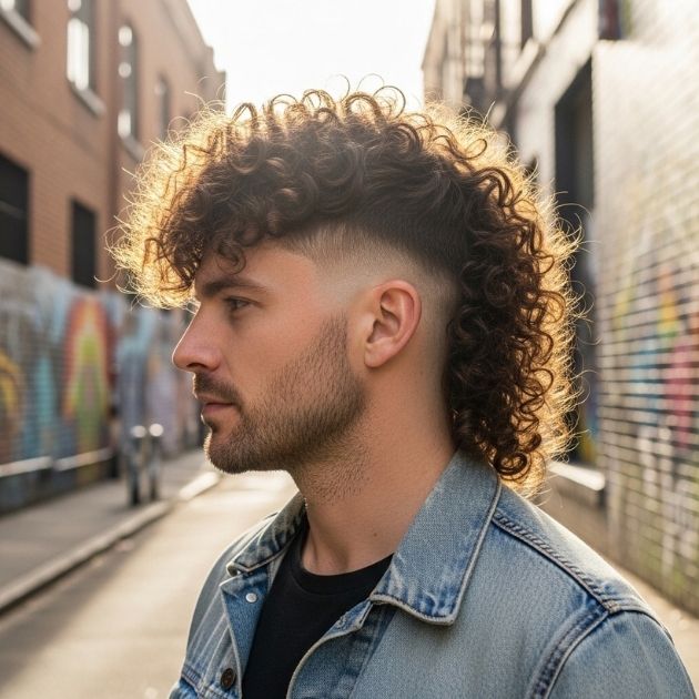 Shaggy Curly Mullet Fade