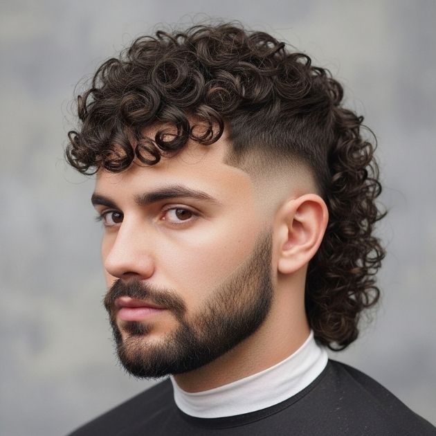 Taper Fade Curly Mullet