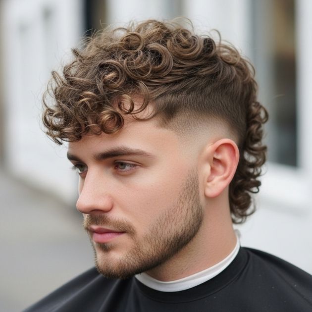 Textured Curly Mullet Fade