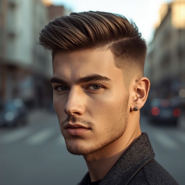 Youthful Short Quiff with Drop Fade and Beard