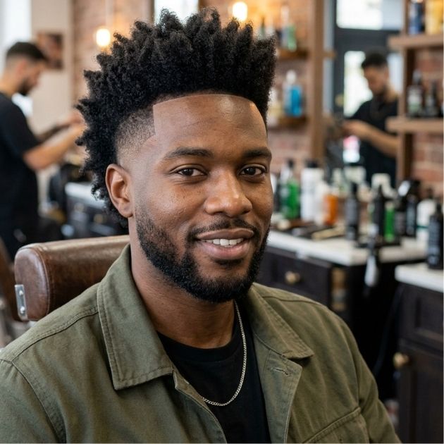 Afro Hawk (FroHawk) with Mid Taper Fade