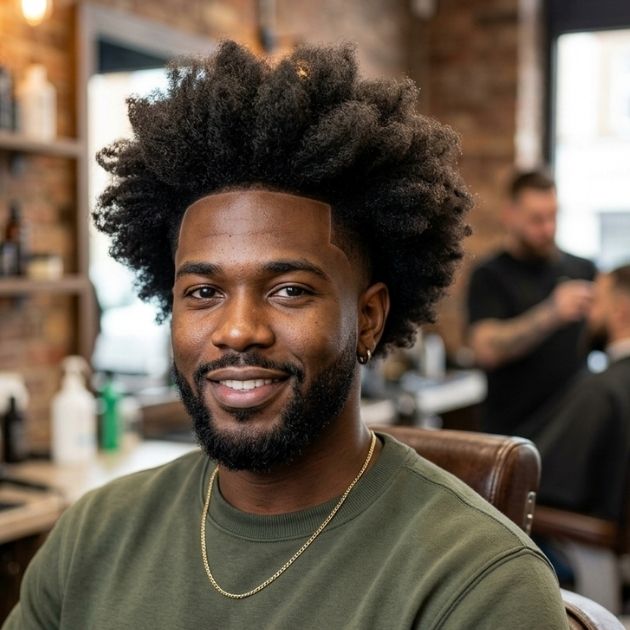 Blowout Afro with Mid Taper Fade