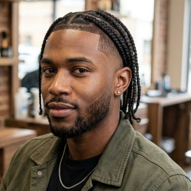 Box Braids with Mid Taper Fade