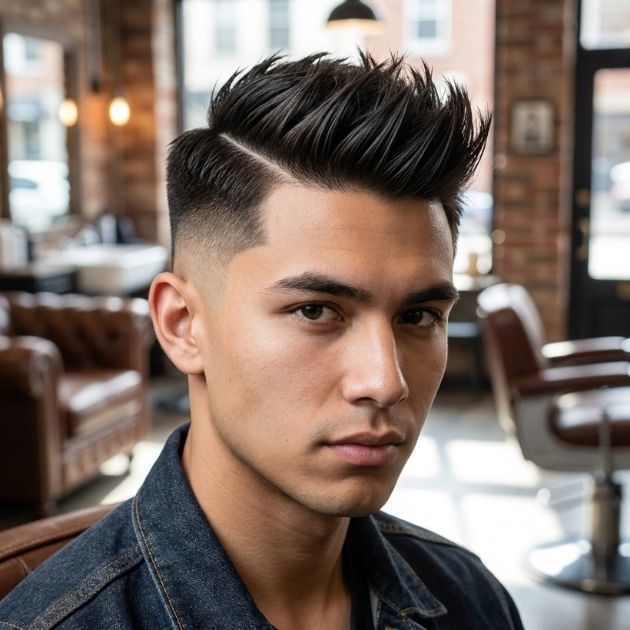 Cool Hard Side Part Fade with Spiky Fringe