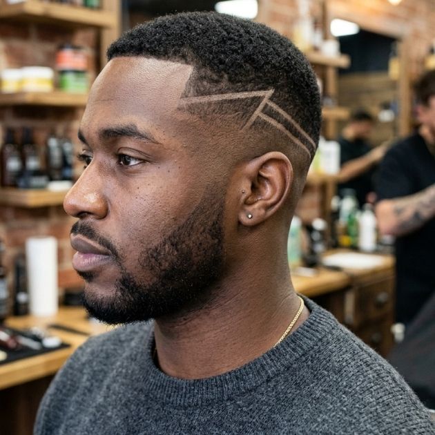 Cropped Crew Cut with Shaved Line Design