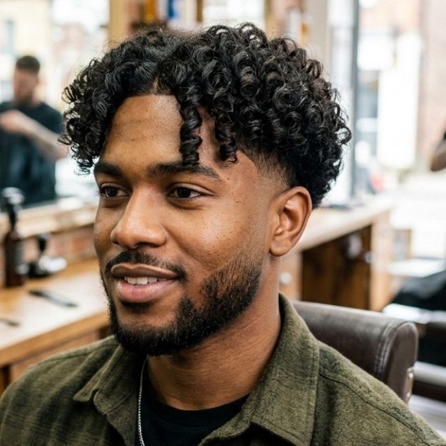Curly Curtains with Low Taper Fade