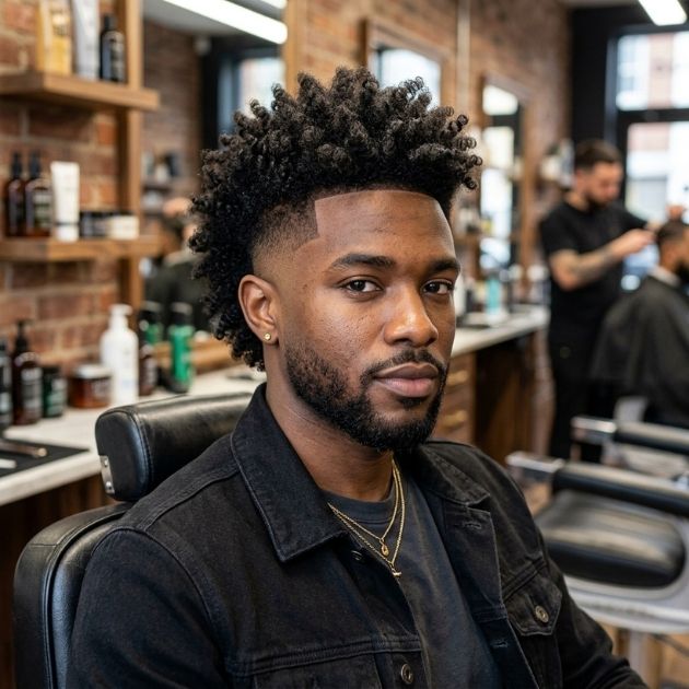 Curly Mohawk Burst Fade