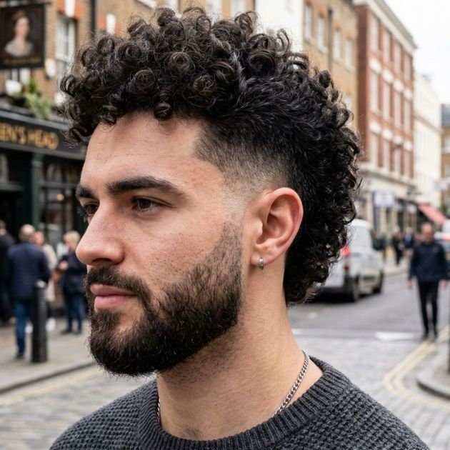 Curly Mohawk with Low Taper Fade