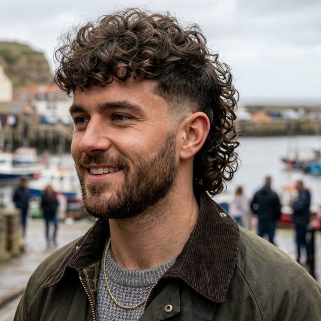 Curly Mullet with Low Taper Fade