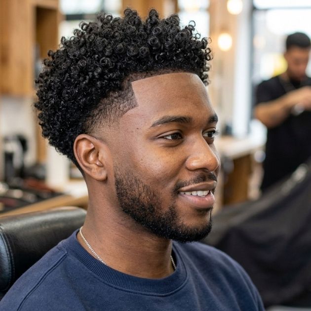 Defined Curls with Mid Taper Fade