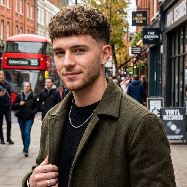 Edgar Cut with Low Taper Fade Curly Hair