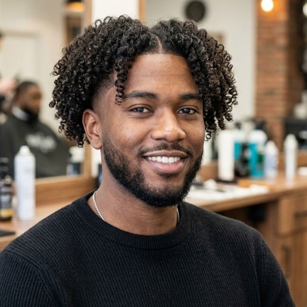 Fluffy Curly Top with Low Taper Fade