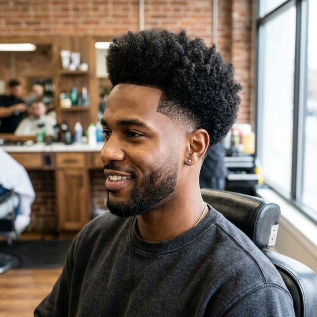 High Top Afro with Mid Taper Fade