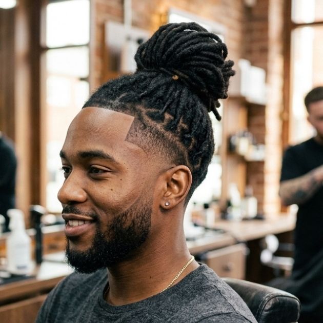 Loc Bun with Mid Taper Fade