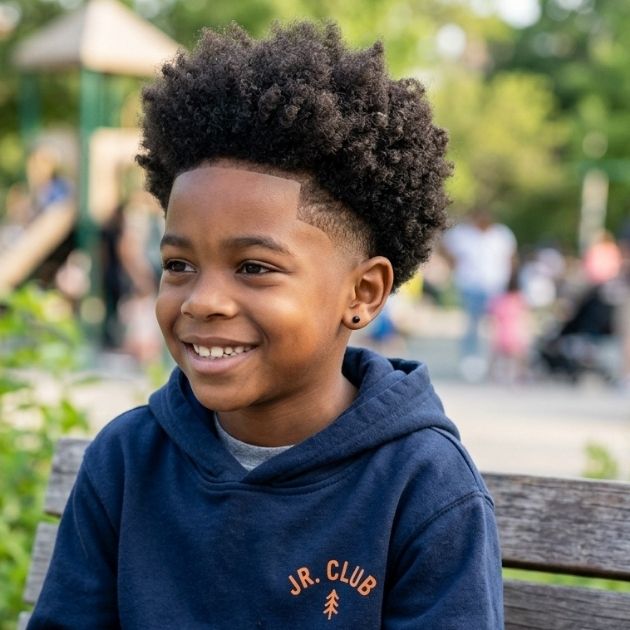 Low Taper Fade with Afro Top (for Black Kids)