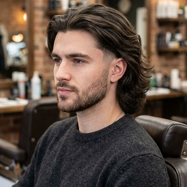 Low Taper Fade with Center-Parted Long Hair
