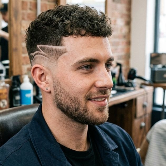 Low Taper Fade with Line Design Carved Part