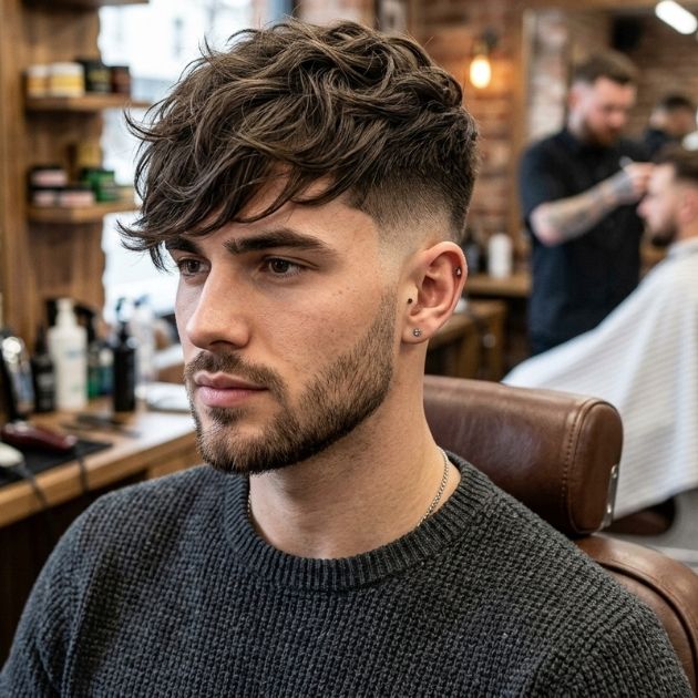 Low Taper Fade with Long Fringe