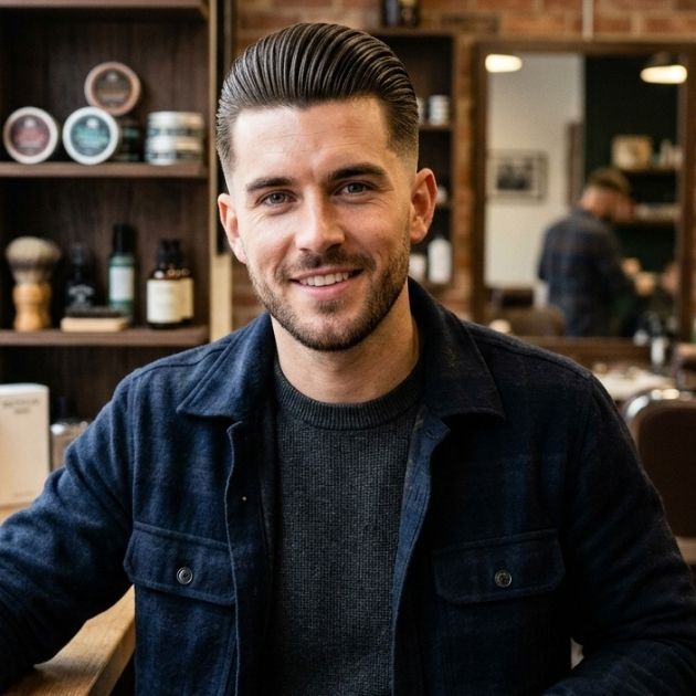 Low Taper Fade with Long Slicked Back Hair