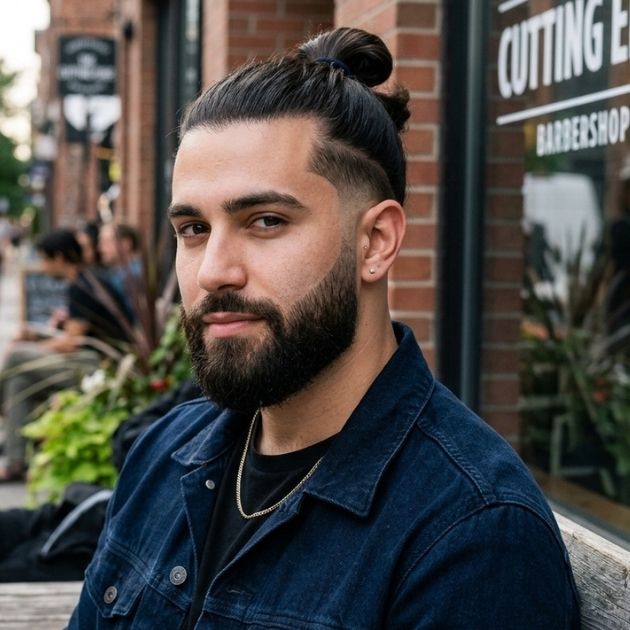 Low Taper Fade with Man Bun