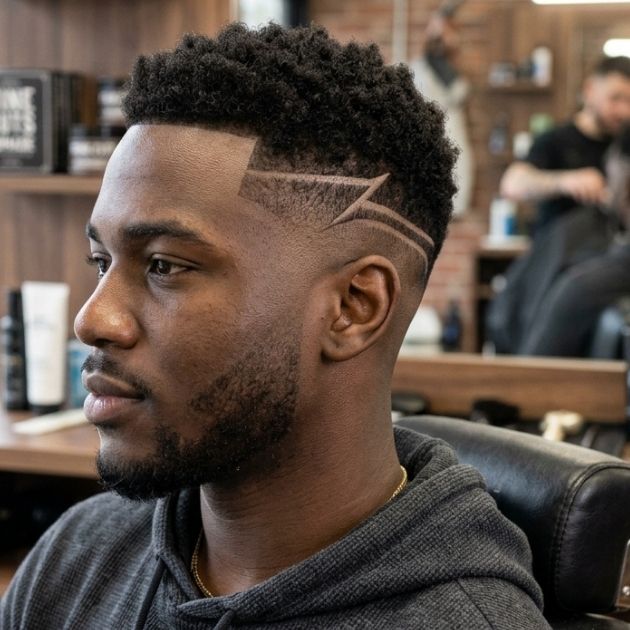 Mid Taper Fade with Shaved Line Design