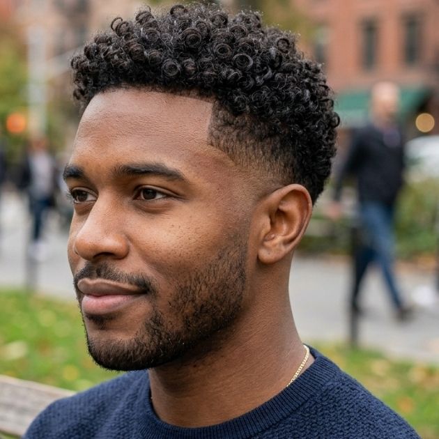 Short Curly Hair Low Taper Fade