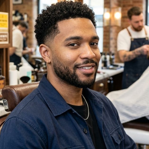 Short Curly Top with Low Taper Fade