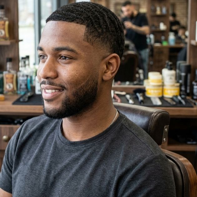 Short Wavy Textured Crop with Low Taper Fade