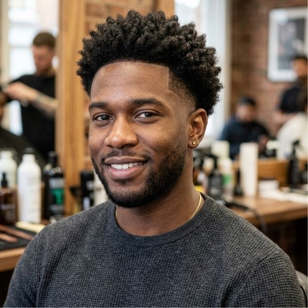 Sponged Afro with Mid Taper Fade