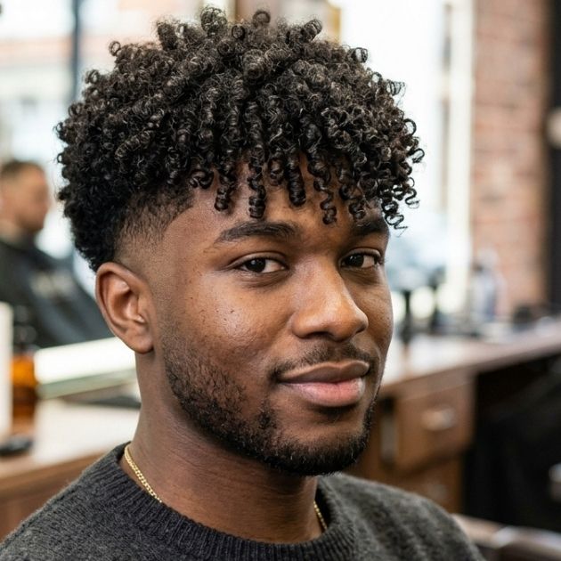 Textured Curly Fringe with Low Taper