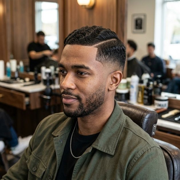 Wavy Side Part Taper Fade