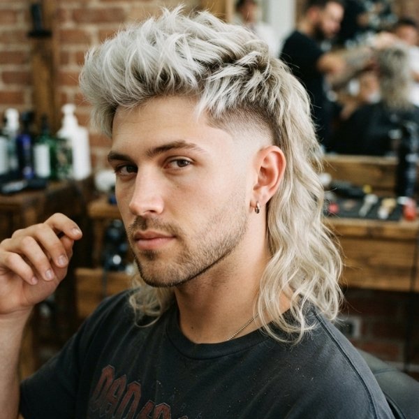 Blonde Burst Fade Mullet