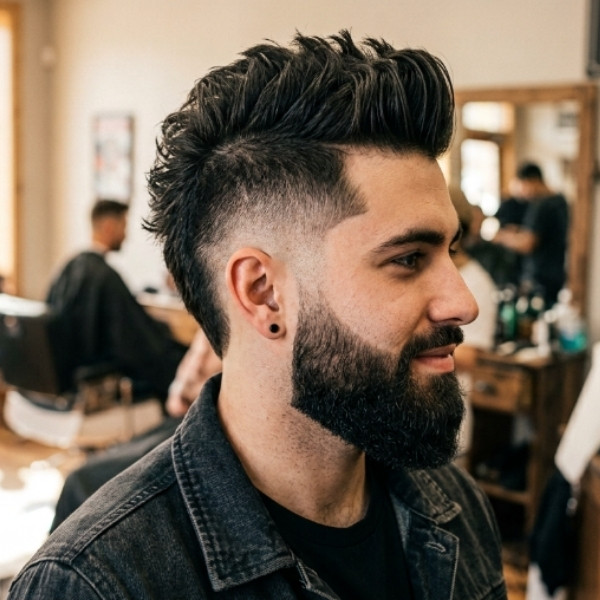 Burst Fade Mohawk with Beard